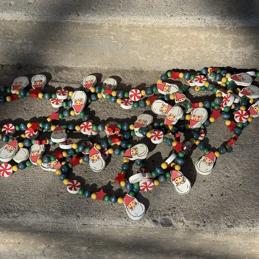 VTG Pair Of Santa Christmas Garland Candy Land Core Whimsical Colorful Decor 9ft